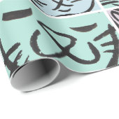 Papier Cadeau Minimal Cats Line Art Collage  (Coin rond)