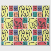 Papier Cadeau Minimal Dogs Line Art Collage (Plat)