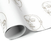 Papier Cadeau Minimal Female Face Line Pattern (3) (Coin rond)