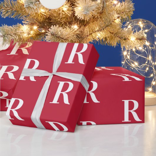 Papier Cadeau Minimal Monogram Modern Red Christmas (Vacances)