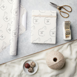 Papier Cadeau Minimalisme assis chat noir et crème cadeau