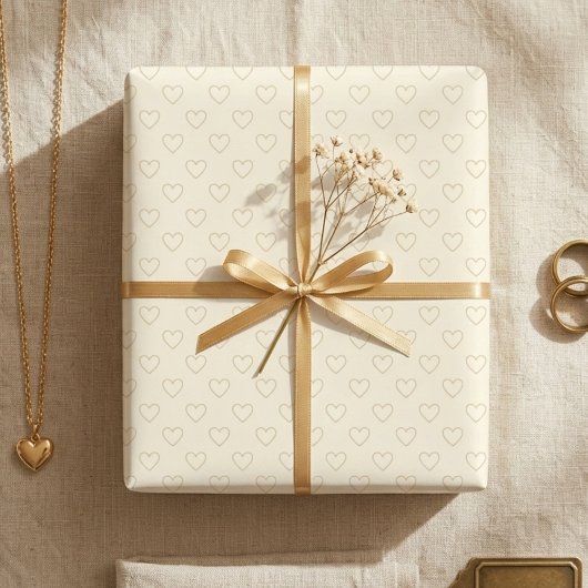 Papier Cadeau Minimalist Beige Heart Gift