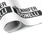 Papier Cadeau Minimalist Black & White Plain Elegant Modern Name (Coin rond)