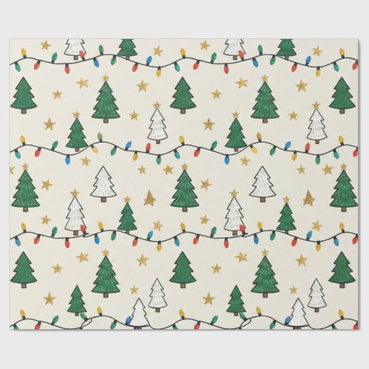Papier Cadeau Minimalist Christmas Tree Lights Pattern Gift (Plat)