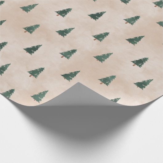 Papier Cadeau Minimalist Pine Tree Pattern Green Christmas (Coin)