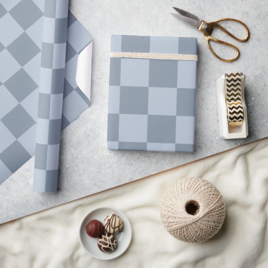 Papier Cadeau Minimalist Powder Blue Checkerboard Pattern  (Artisanat)