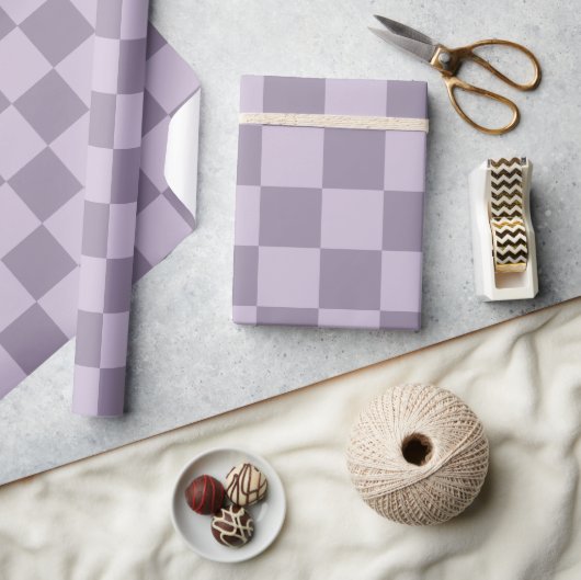 Papier Cadeau Minimalist Soft Lavender Checkerboard Pattern (Artisanat)