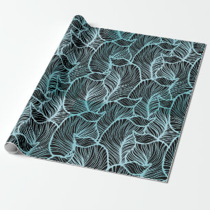 Papier Cadeau Minimaliste gros Feuilles bleus sur la Botanique N