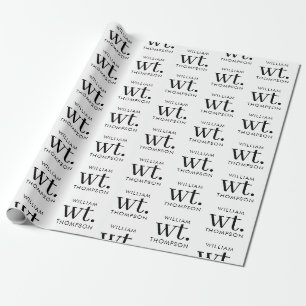 Papier Cadeau Minime moderne noir et blanc Nom monogramme