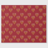 Papier Cadeau Minorah Hanoukka Bougies Dessin Festif Rouge rubis (Plat)
