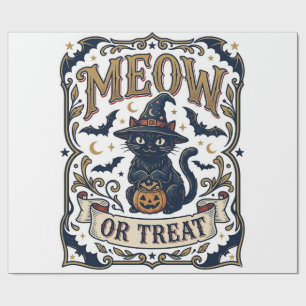 Papier Cadeau Minou ou traiter Chat Halloween Chat Fantomatique 