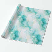 Papier Cadeau Mint Aqua Glam Elegant Marbre Or (Déroulé)