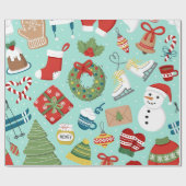 Papier Cadeau Mint Blue Holiday Snowman Christmas Wrapping Paper (Plat)