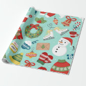 Papier Cadeau Mint Blue Holiday Snowman Christmas Wrapping Paper (Déroulé)