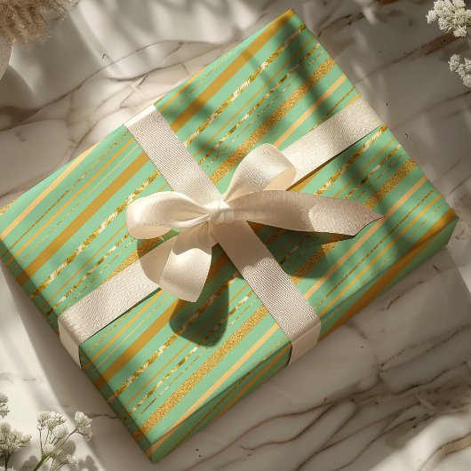 Papier Cadeau Mint & Gold Stripe Luxe