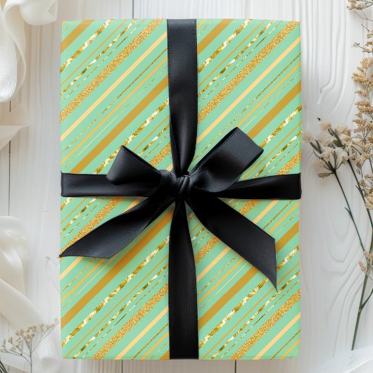Papier Cadeau Mint & Gold Stripe Luxe