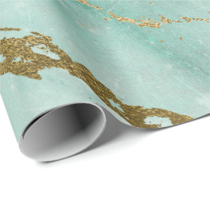 Papier Cadeau Mint Green Aqua Gold Marble brillant