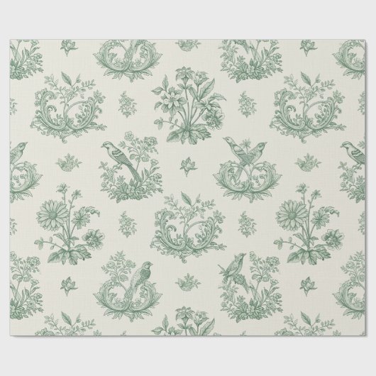 Papier Cadeau Mint Green French Country Birds and Floral Toile 4 (Plat)