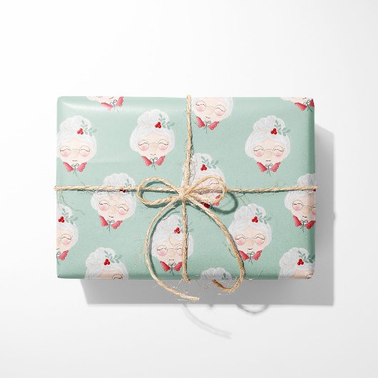 Papier Cadeau Mint Green Mrs. Claus Wrapping Paper