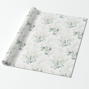 Papier Cadeau Mint Green Pastel Floral Greenery Motif