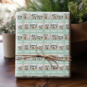 Papier Cadeau Mint Joyeux Anniversaire Nom 6 Carré Photo Collage