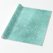 Papier Cadeau Mint Ocean Beach Aqua Sparkly Diamond Metallic (Déroulé)