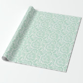 Papier Cadeau Mint Vert Baroque Floral Damas Sur Blanc (Déroulé)