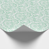 Papier Cadeau Mint Vert Baroque Floral Damas Sur Blanc (Coin)