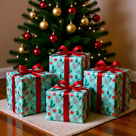 Papier Cadeau Minty Green Pickleball Joyeux Noël 🎁