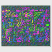 Papier Cadeau Minuit Peacock Plumes Etching Style Décor (Plat)