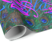 Papier Cadeau Minuit Peacock Plumes Etching Style Décor (Coin rond)