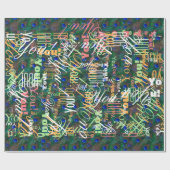 Papier Cadeau Minuit Peacock Plumes Etching Style Décor (Plat)