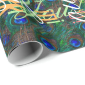 Papier Cadeau Minuit Peacock Plumes Etching Style Décor (Coin rond)