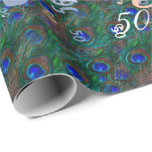 Papier Cadeau Minuit Peacock Plumes Etching Style Décor (Coin rond)