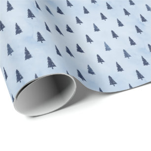Papier Cadeau Minuscule Elégant Bleu Ice Noël Arbres Cadeau