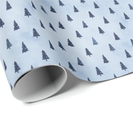 Papier Cadeau Minuscule Elégant Bleu Ice Noël Arbres Cadeau (Coin rond)