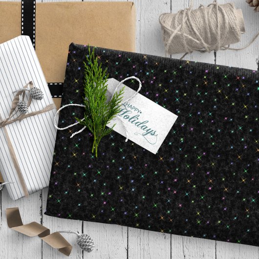 Papier Cadeau Minuscules étoiles Twinkling sur Black ID878