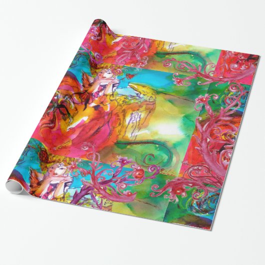 PAPIER CADEAU MIRANDOLINA, ESPACES FLORAUX ROUGES (Déroulé)