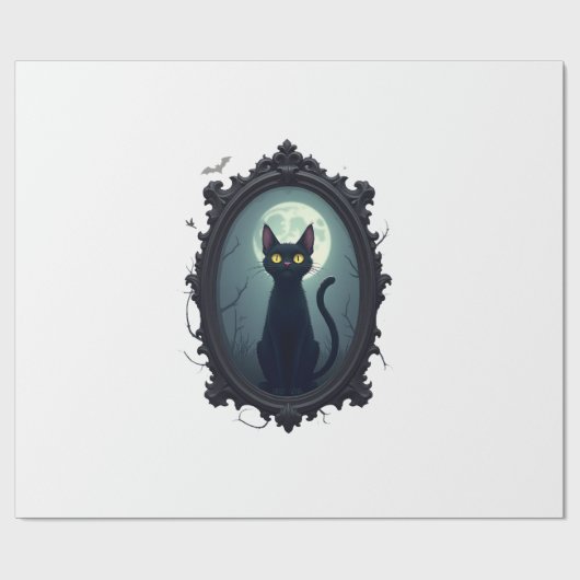 Papier Cadeau Miroir de chat hanté (Plat)