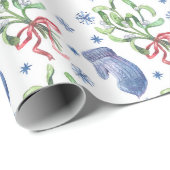 Papier Cadeau Mistletoe de Noël, Snowflakes, Mittens - Blanc (Coin rond)