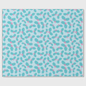 Papier Cadeau Mistletoe Turquoise congelé Bleu Berries roses (Plat)