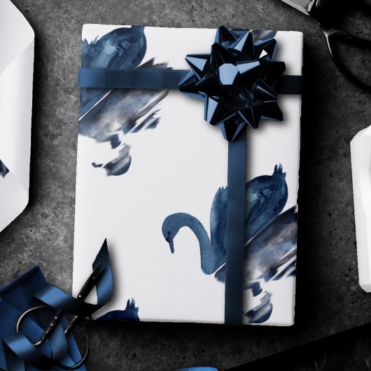 Papier Cadeau Misty Reflections | Moody Dusty Blue Swan sur le l