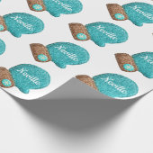 Papier Cadeau Mitaine d'hiver mignonne flocon de neige bleu marr (Coin)