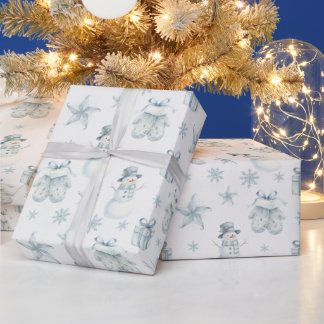 Papier Cadeau Mittens d'hiver et bonhomme de neige Cadeau de Noë