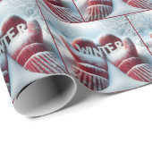 Papier Cadeau Mittens d'hiver rouge avec des flocons de neige (Coin rond)