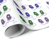 Papier Cadeau Mittens et flocons de neige colorés (Coin rond)