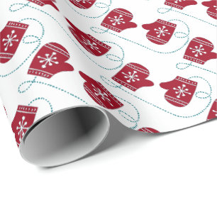 Papier Cadeau Mittens Flocon de Neige Noël