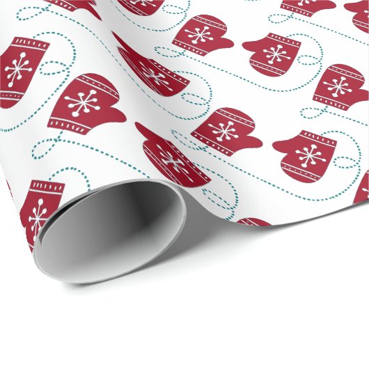 Papier Cadeau Mittens Flocon de Neige Noël (Coin rond)