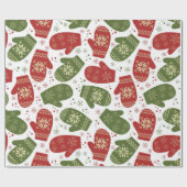 Papier Cadeau Mittens rouge et vert avec des flocons de neige No (Plat)