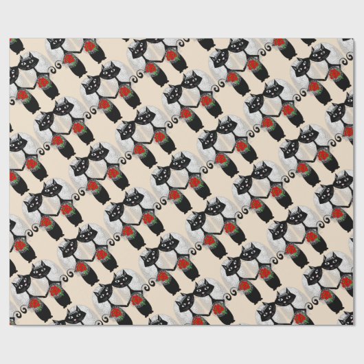 Papier Cadeau Mme + Mme Mariage lesbienne Mariage Chat Cute Brid (Plat)